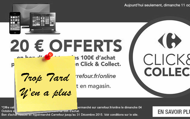 Carrefour Online : 20€ par tranche de 100€ ce dimanche, (...)