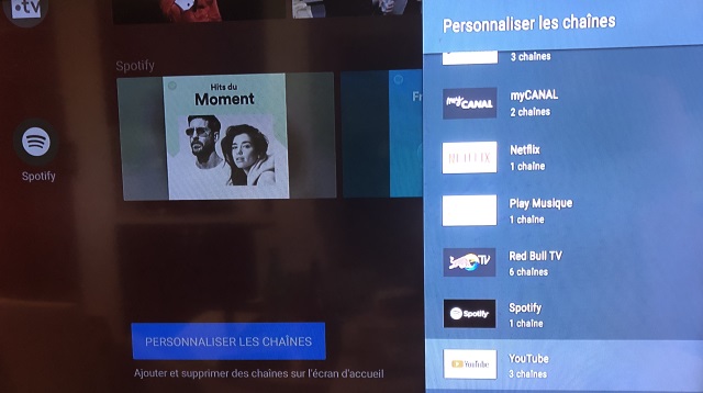 Vous pouvez choisir quelles sont les applications qui apparaissent en Chaine.