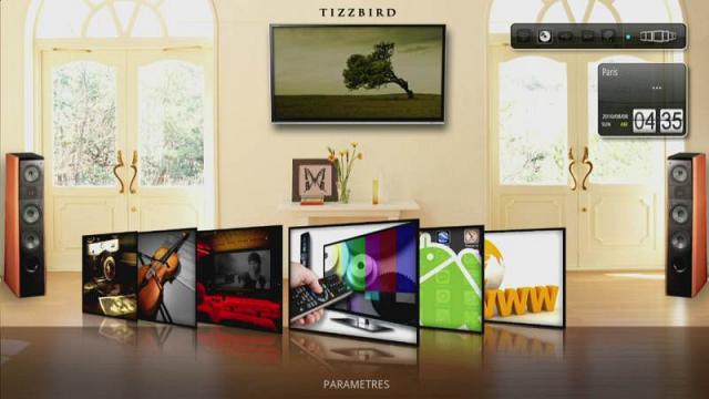Tizzbird F30, le menu principal (personnalisable)