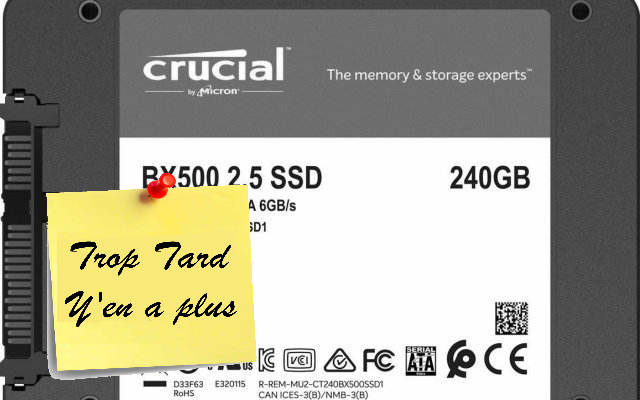 SSD Crucial BX500 240Go (3DNAND) à 28€82 @ Amazon