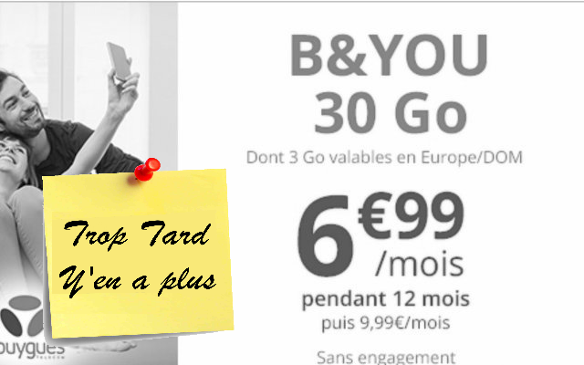 Forfait mobile B&YOU 30 Go 6,99€/mois sans (...)