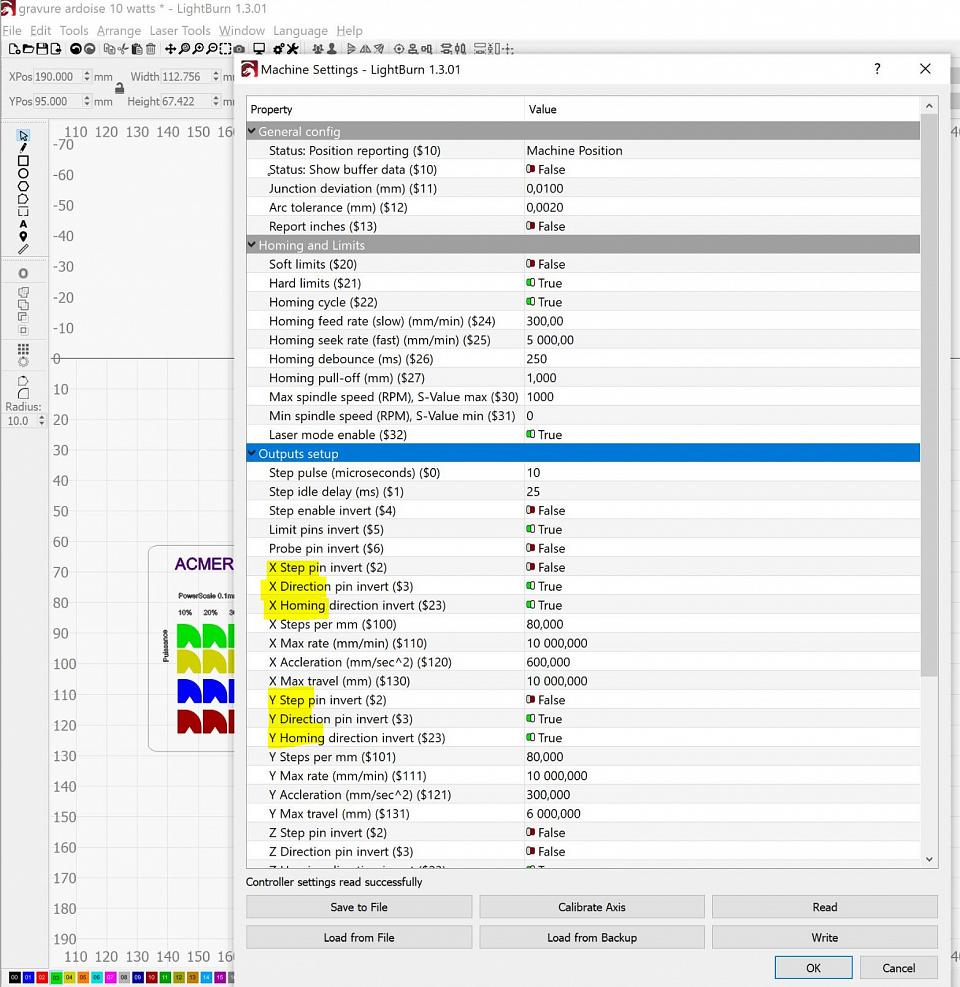 En cas de déplacements incorrects, vérifiez ces paramètres dans le firmware GRBL