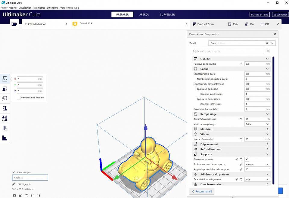 L'interface de CURA 