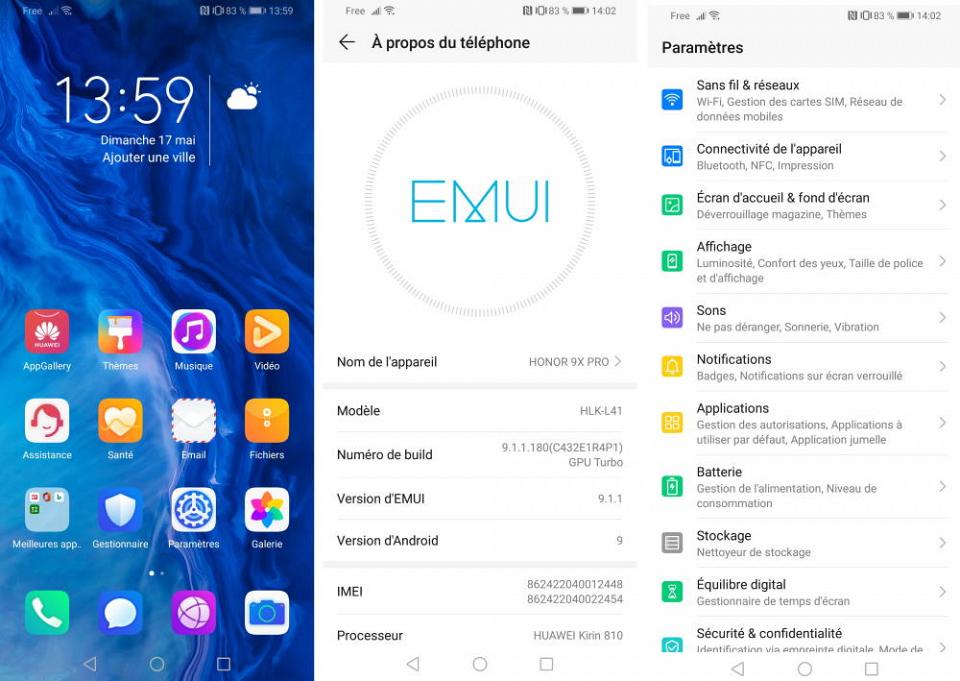 Honor 9X PRO, l'interface EMUI