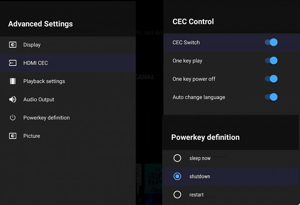 Les commandes CEC et changement de rôle du bouton extinction