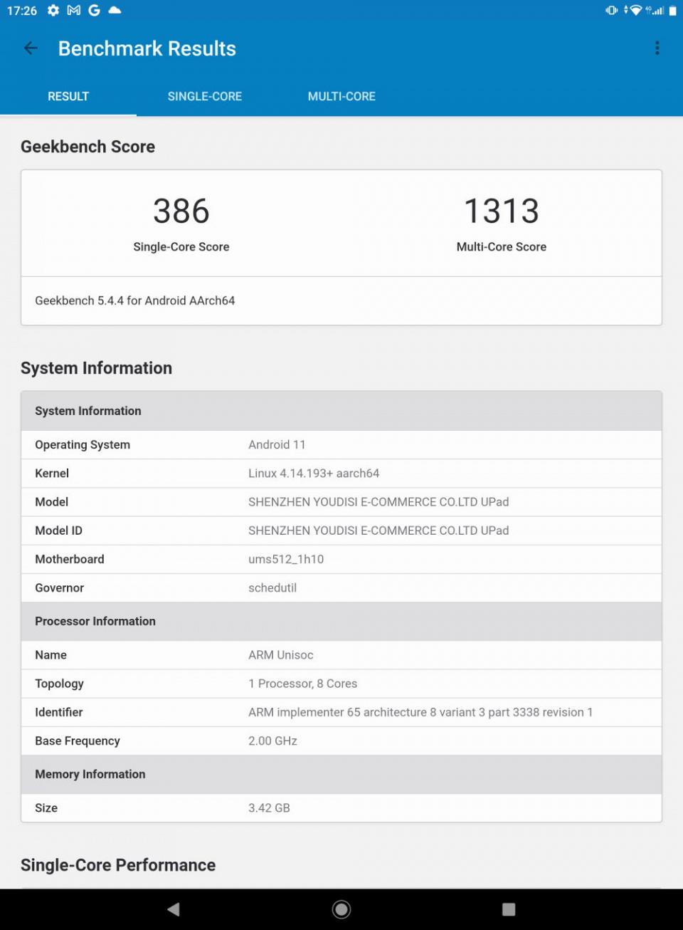 Un score Geekbench réduit