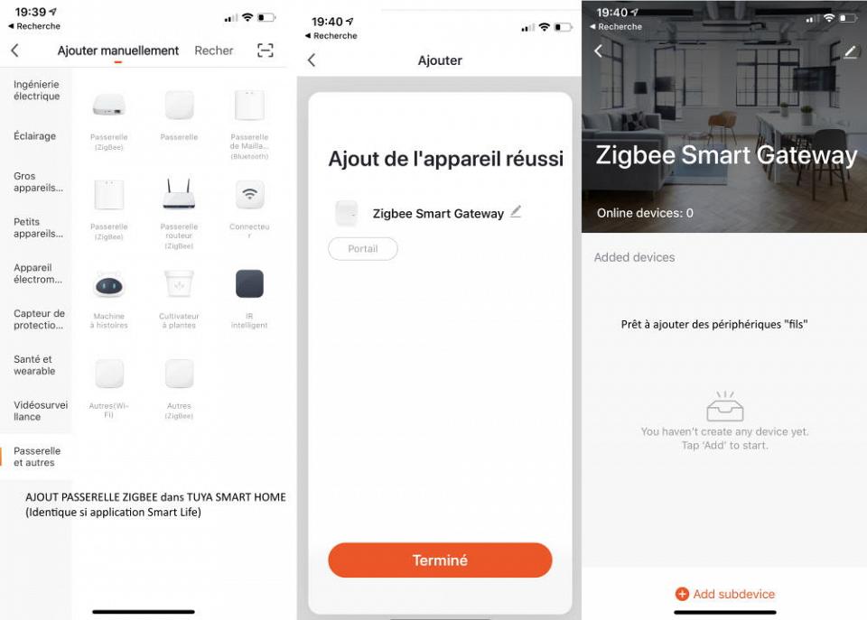 Ajout de la passerelle dans Tuya Smart (identique dans l'application Smart Life)