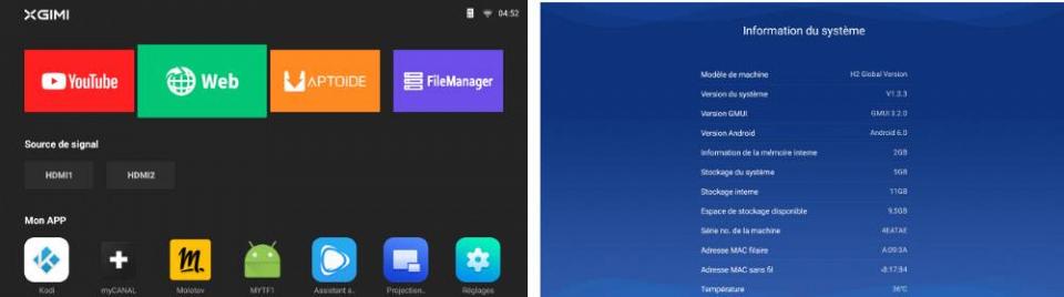 l'interface du H2 basée sur Android 6