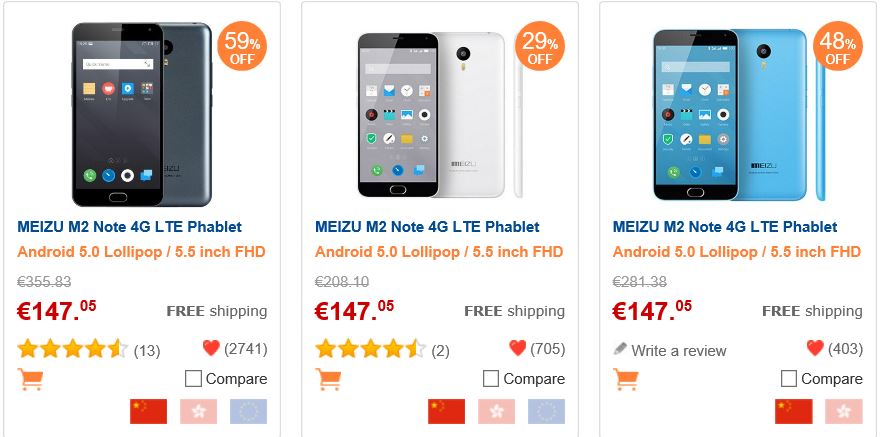 Les différents Meizu M2 Note en vente chez Gearbest