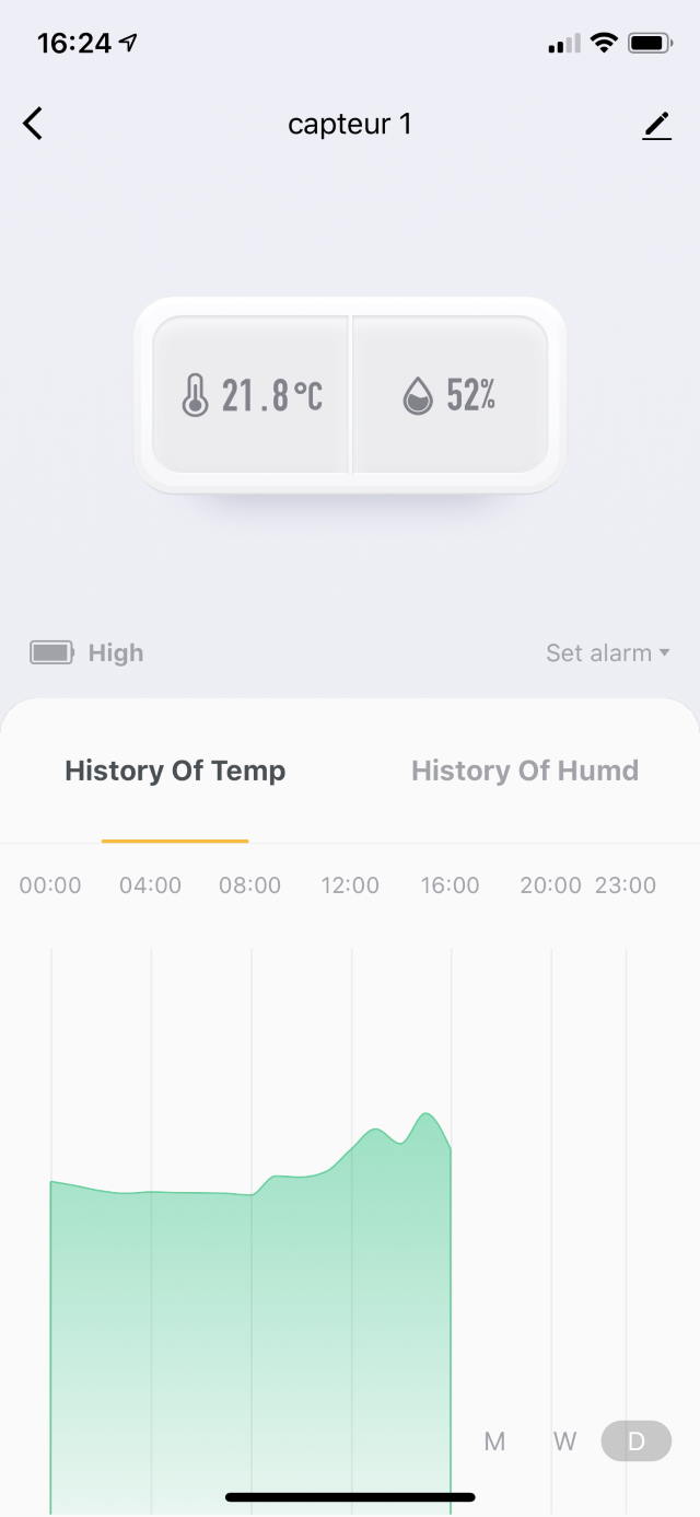 L'écran de consultation de température