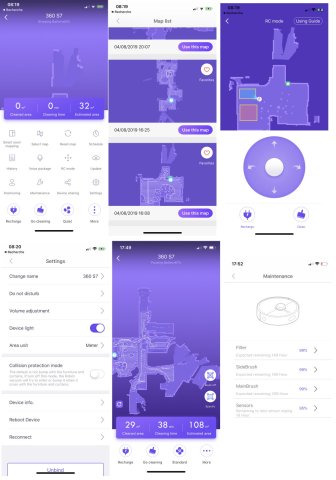 Quelques écrans de l'application 360