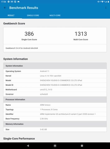 Un score Geekbench réduit