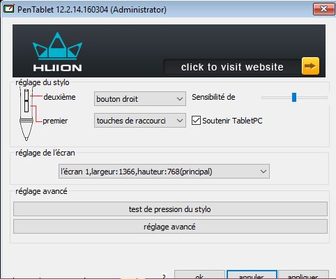 Huion 1060 Plus, l'outil de configuration