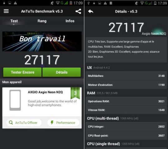 Excellent Score dans Antutu V5