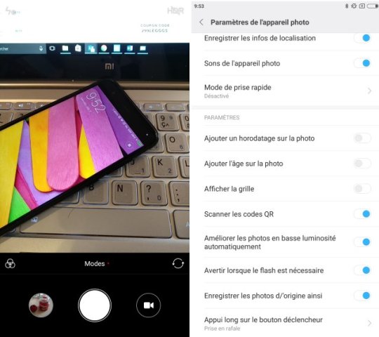 L'appareil photo offre de nombreux réglages