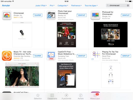 Sous Ios (Apple) une trentaine d'application existe