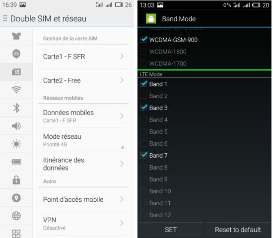Manque la 4G LTE sur la bande 800MhZ
