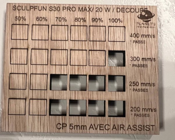 Enfin une découpe d'un contreplaqué 5 mm en une unique passe possible