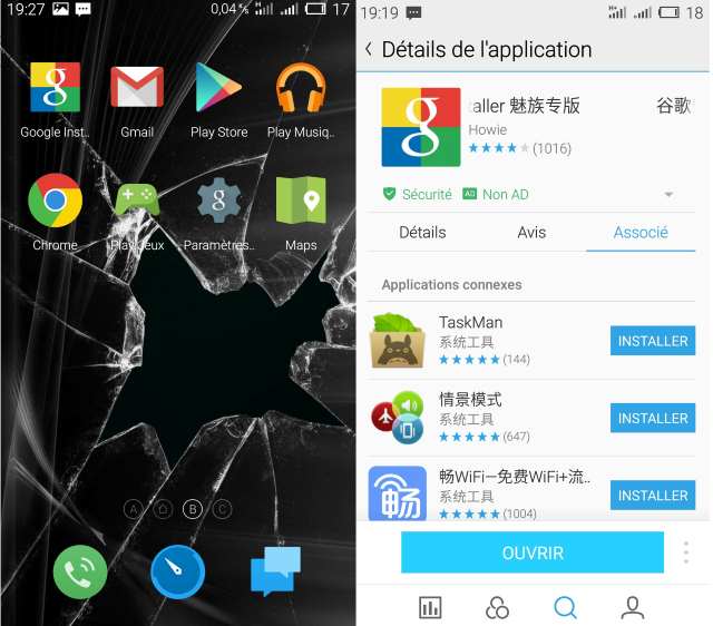 Après installation du Framework Google, le Smartphone M2 Note devient standard