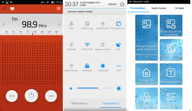 Application FM, Interrupteurs et personnalisation bureau