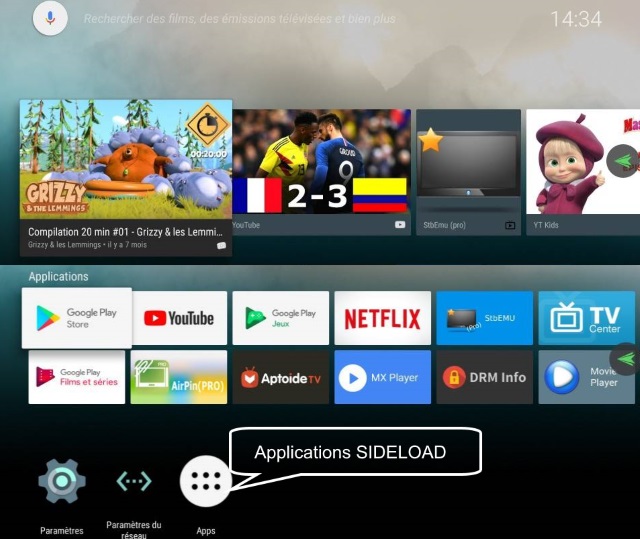l'interface est classique avec un sous menu Applications en bas