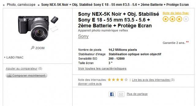 Le NEX5 magique transformé en NEX-5N par la FNAC au même prix 249 € !