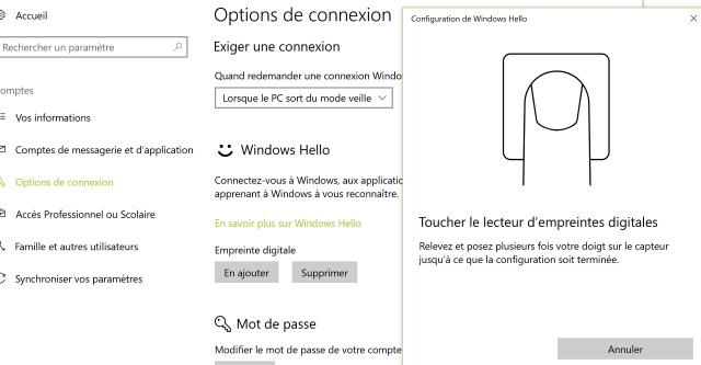 La configuration des empreintes