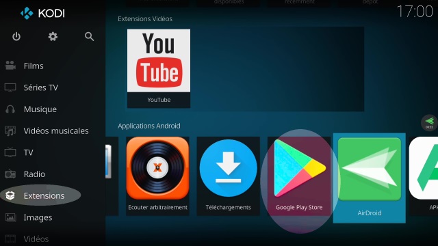 Le Google Playstore est disponible mais indirectement via KODI
