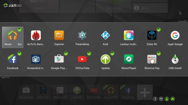 La sélection des applications pour le dock