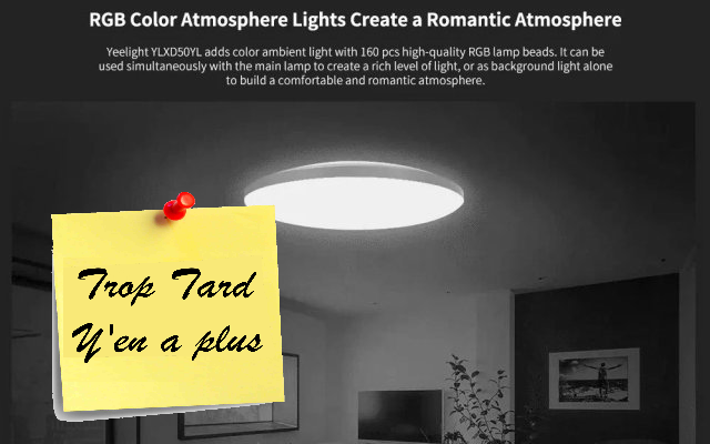 Plafonnier connecté Yeelight YLXD50YL 470mm 50W RGB à (...)
