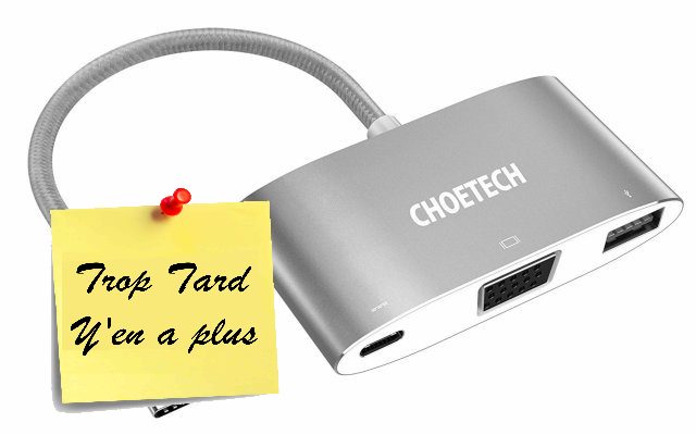 Adaptateur USB type C 3 en 1 vers VGA/USB-C/USB 3 (...)