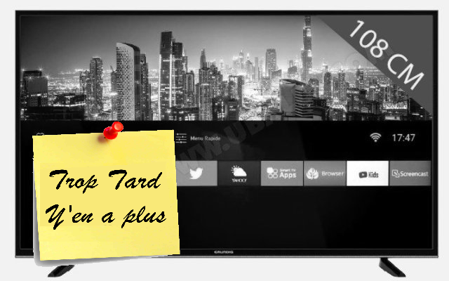 TV LED 4K GRUNDIG 43GDU7500B 108 cm et connectée à 220€, (...)