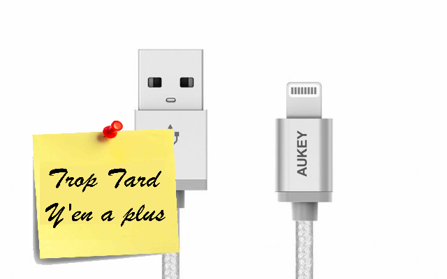 Câble iPhone Lightning Nylon certifié MFI AUKEY à 3€99 @ (...)