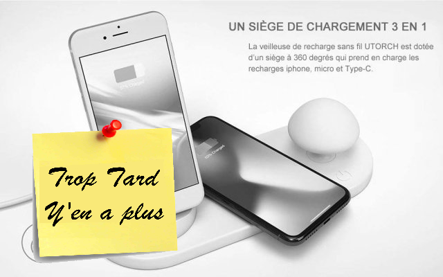 Utorch B06, Chargeur USB 3 en 1 et Qi, veilleuse et (...)