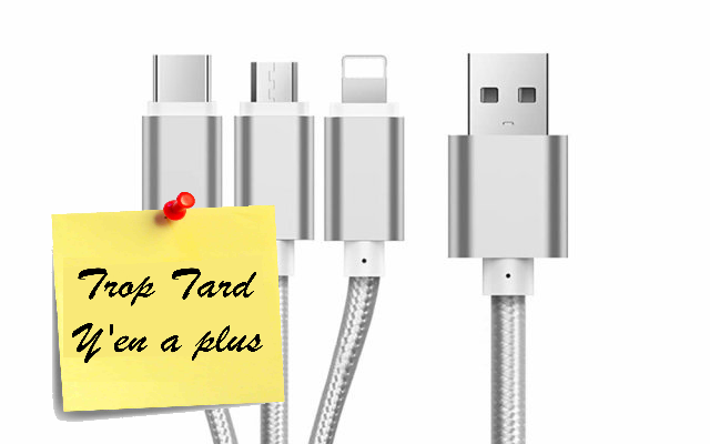 Câble USB 3 en 1 (Lightning, MicroUSB et USB-C) à (...)