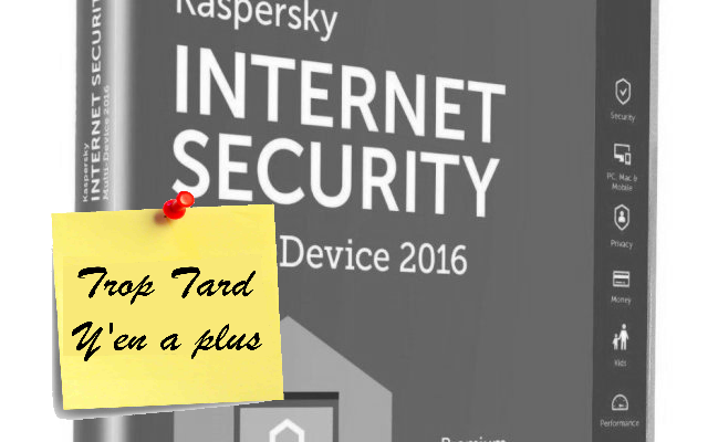 Kaspersky Internet Security 2016 3 PC 1 an à seulement 12€11