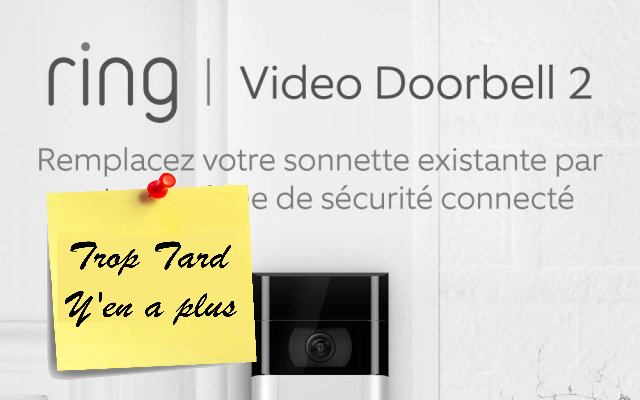 Sonnette vidéo Ring Video Doorbell 2, Full HD à 99€ (...)