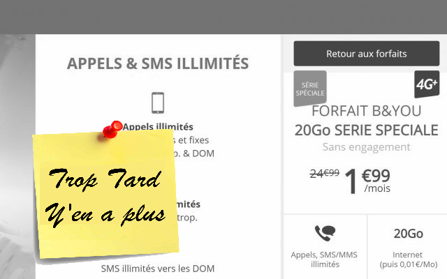 Forfait mobile B&You 20GO Appels/SMS/MMS illimités (...)