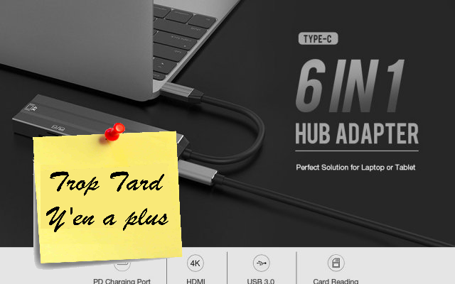 Adaptateur HUB Type C 6 en 1, Port HDMI PD USB 3.0 (...)