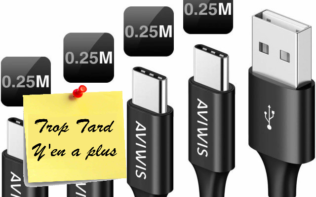 Lot de 4 Câbles USB-C AVIWIS de 25cm à 3€99