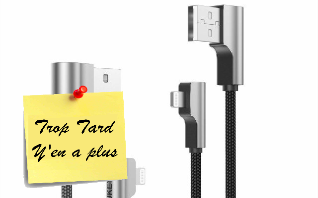 Pack 2 câbles Lightning coudés AUKEY certifiés MFI 10€99 @ (...)