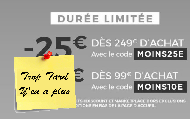 10 à 25€ de réduction chez CDISCOUNT
