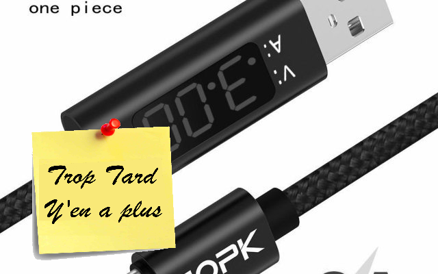 Câble USB TOPK AC27, affichage Intensité & Tension, (...)