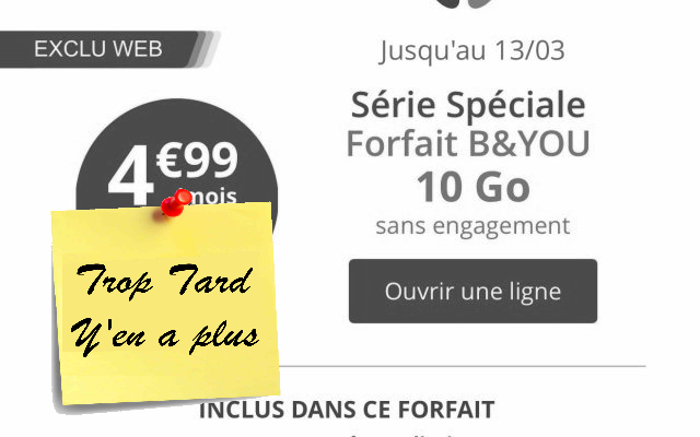 Forfait mobile Smartphone illimité B&YOU 10 Go à (...)