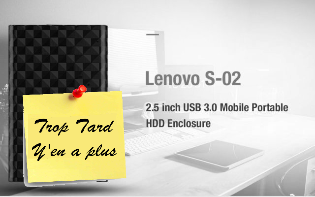 Lenovo S-02, un Boitier disque dur/SSD 2.5" USB 3.0 à 5€45