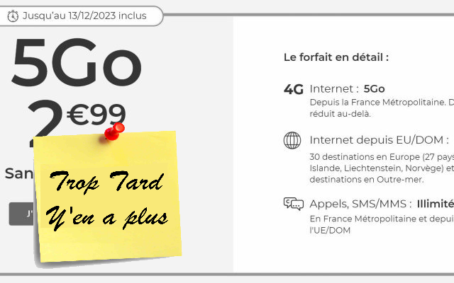 Forfait Cdiscount Mobile Appels/SMS/MMS illimités et 5Go (...)