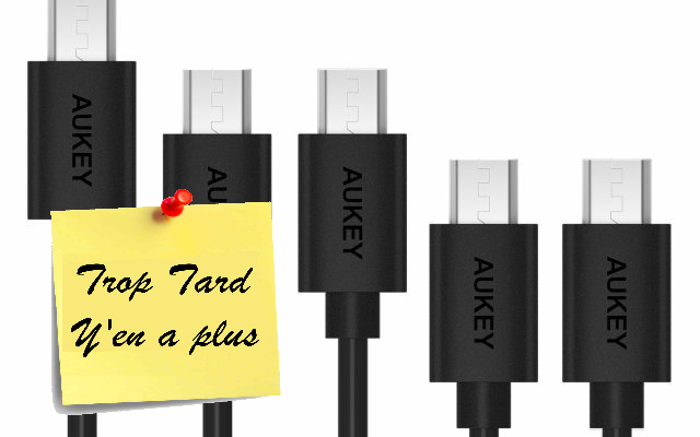 Pack 5 câbles micro-usb Aukey 2€99 @ Amazon