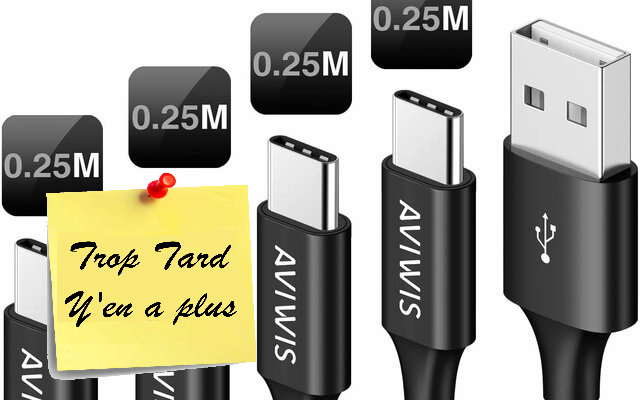 Lot de 4 Câbles USB-C AVIWIS de 25cm à 3€99