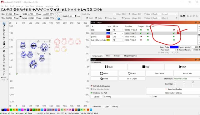 une activation automatique de la pompe via Lightburn