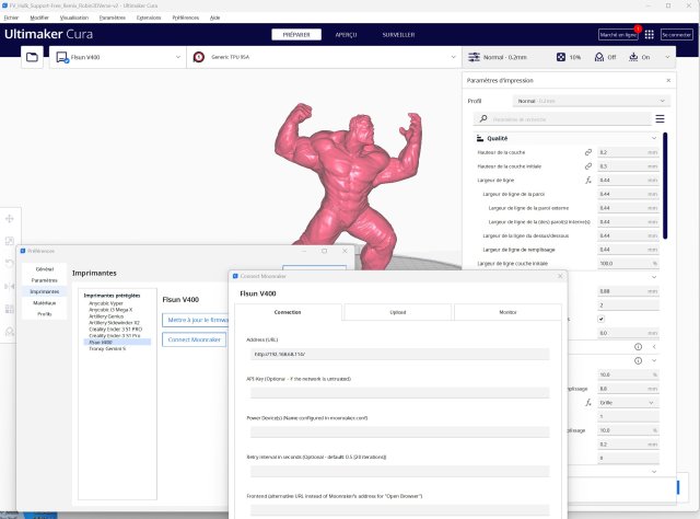 Cura 5, profil V400 avec envoi automatique via Wifi
